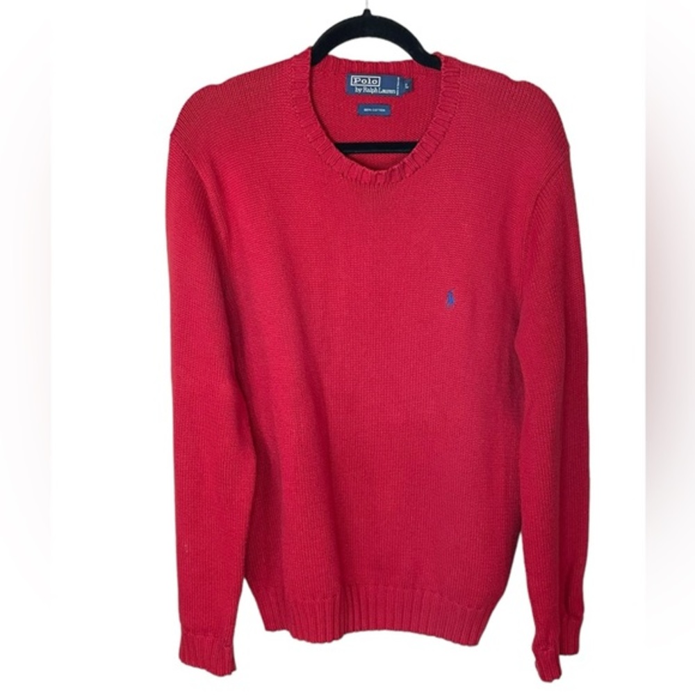 Polo Ralph Lauren Vintage Red Long Sleeve‎ Sweater Unisex Size Large